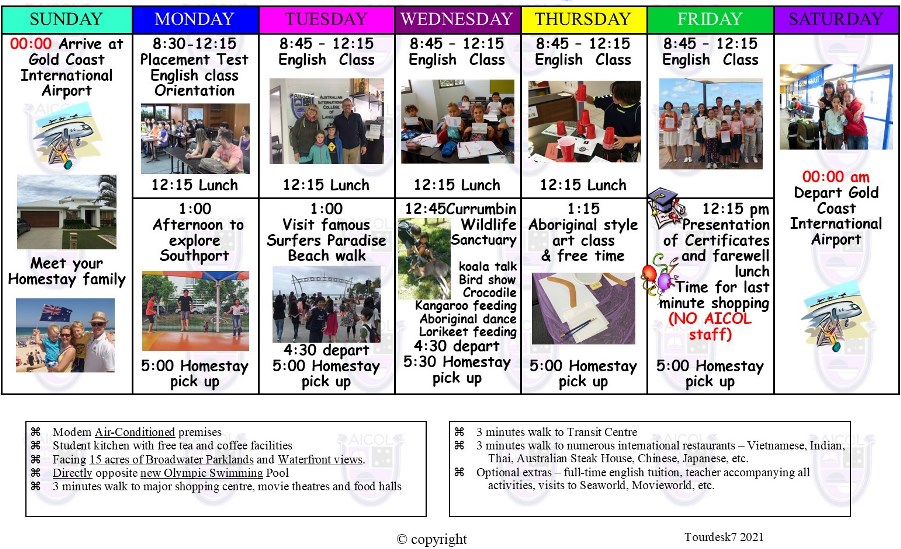 7 night sample study tour program at AICOL Gold Coast English School 7 night sample study tour program at AICOL Gold Coast English School