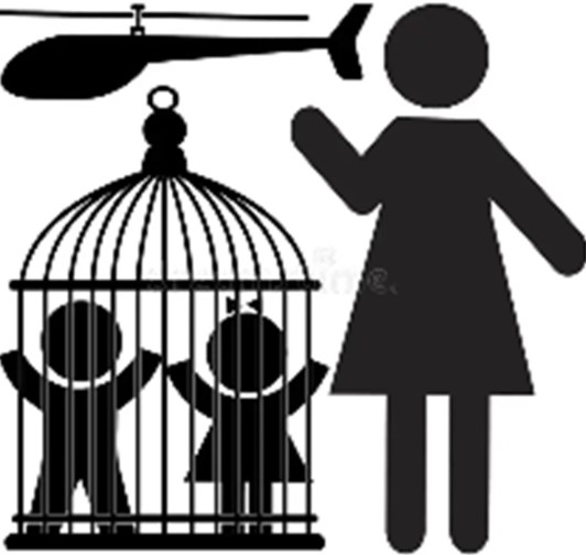 Helicopter parents controlling child's every movement